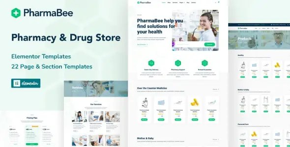 PharmaBee – Pharmacy & Drug Store Website Elementor Template Kit